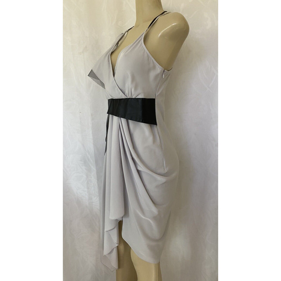 Cut25 Yigal Azrouël Dress Spaghetti Strap Draped Gray Black Leather V Ne… - Picture 5 of 8